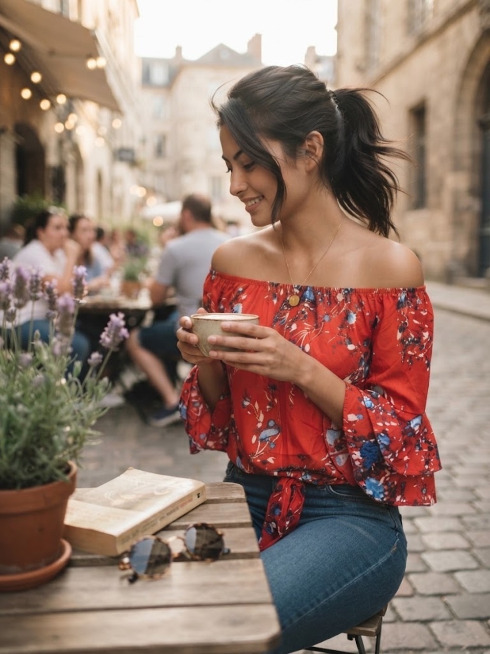Red Floral Peasant Blouse